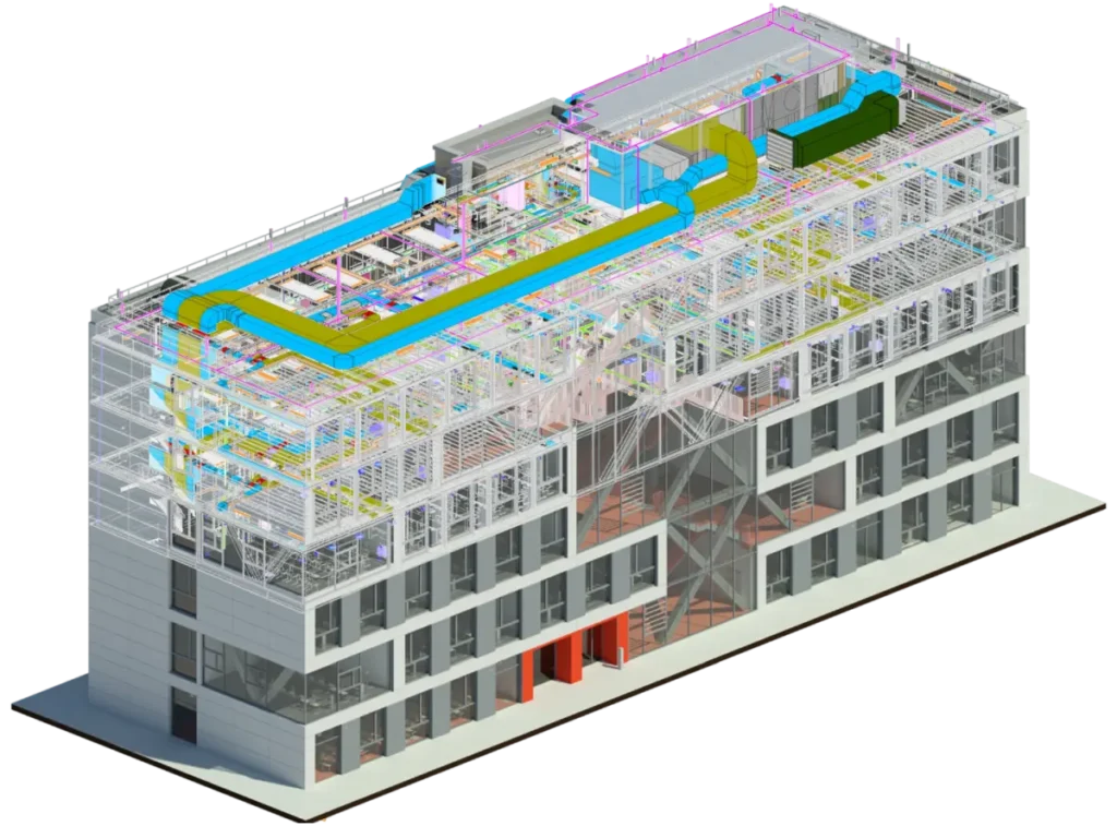 Modelo 3D de edificio creado con Servicios BIM de alta Precision
